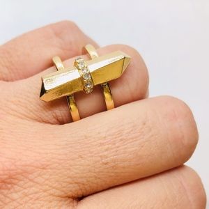Gold Rebel Style Ring with Pave Cystals